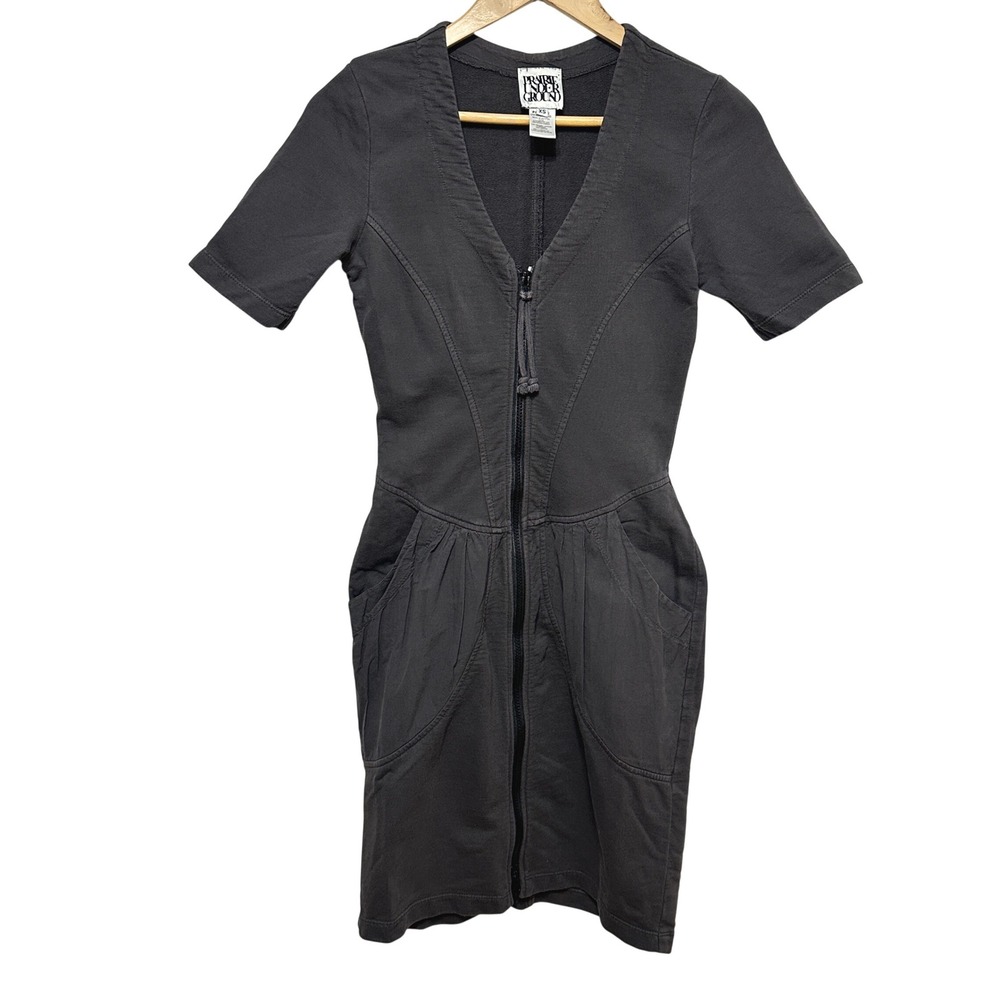 Prairie Underground Zip Front Dress Womens XS Gray Organic Cotton Indie USA